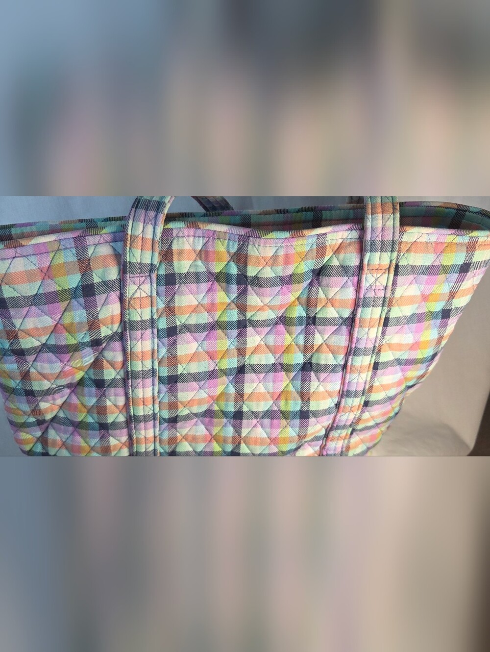 Vera Bradley Multicolor Quilted Gingham Plaid Tote Purse Bag Summer Vibe Stylish